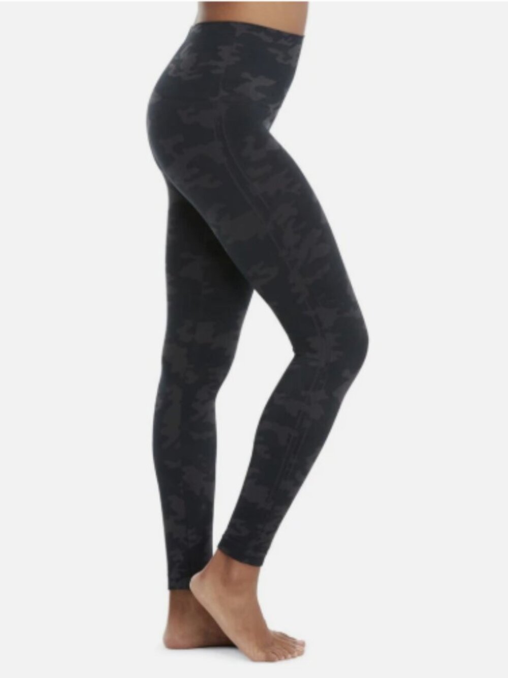 SPANX Look at Me Now Seamless Black & Grey Camo Leggings Yoga Pants Running XL